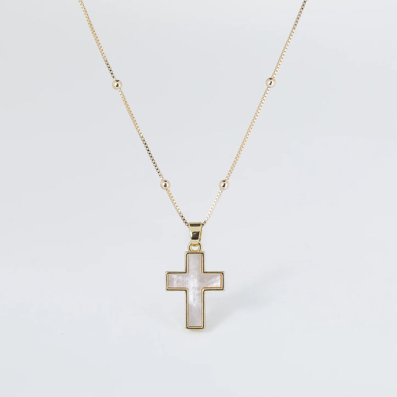Coastal Grit Mother of Pearl Cross Necklace