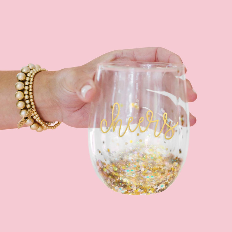 Glitter Wine Glass Cheers