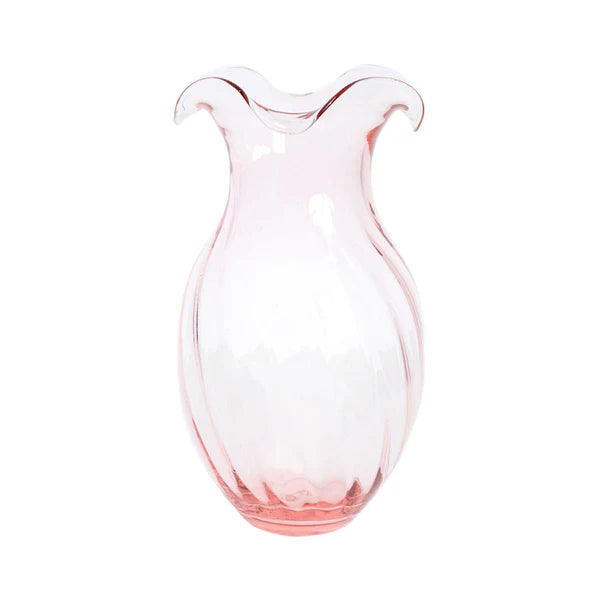 Pink Hibiscus Glass Vertical Fluted Small Vase