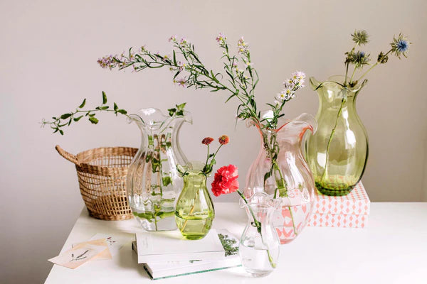 Pink Hibiscus Glass Vertical Fluted Small Vase