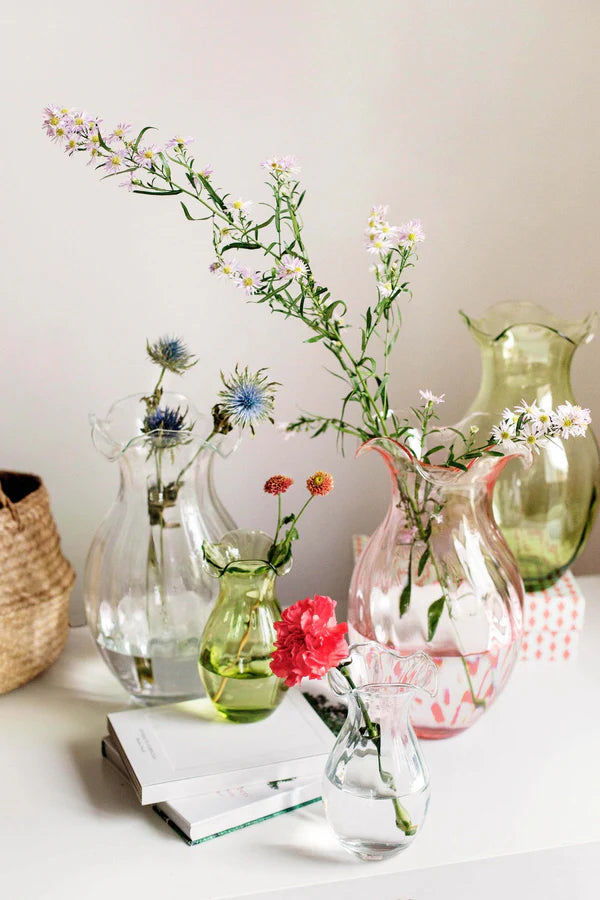 Pink Hibiscus Glass Vertical Fluted Small Vase