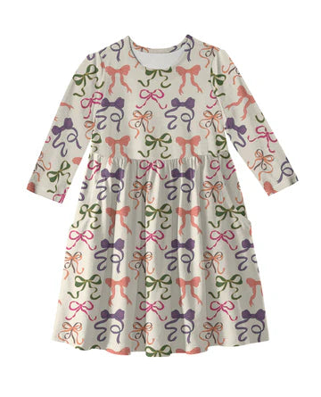 3/4 Sleeve Pocket Dress - Bows