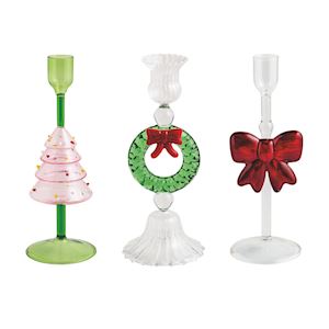 Glass Christmas Taper Holder