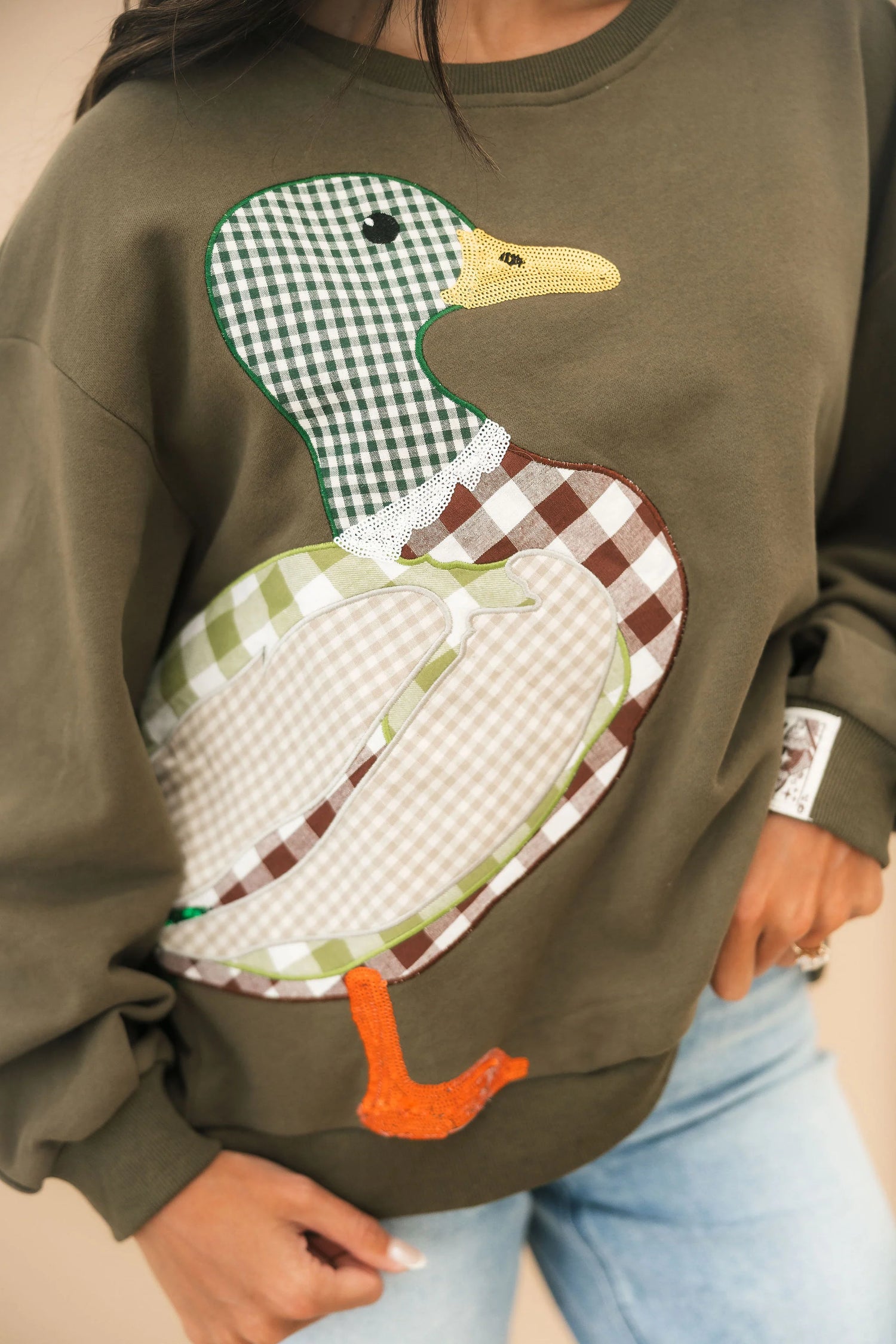 Queen of Sparkles Hunter Green Plaid Duck Sweatshirt