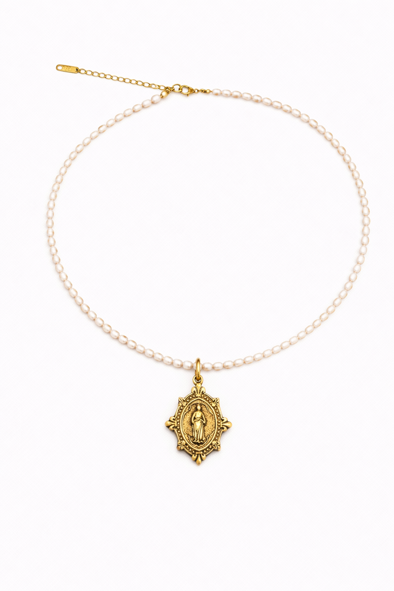 Sacred Pearl Necklace | Fleur-de-lis Mary — Classic
