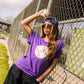 Queen of Sparkles Flower Baseball Tee Purple