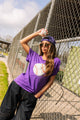Queen of Sparkles Flower Baseball Tee Purple