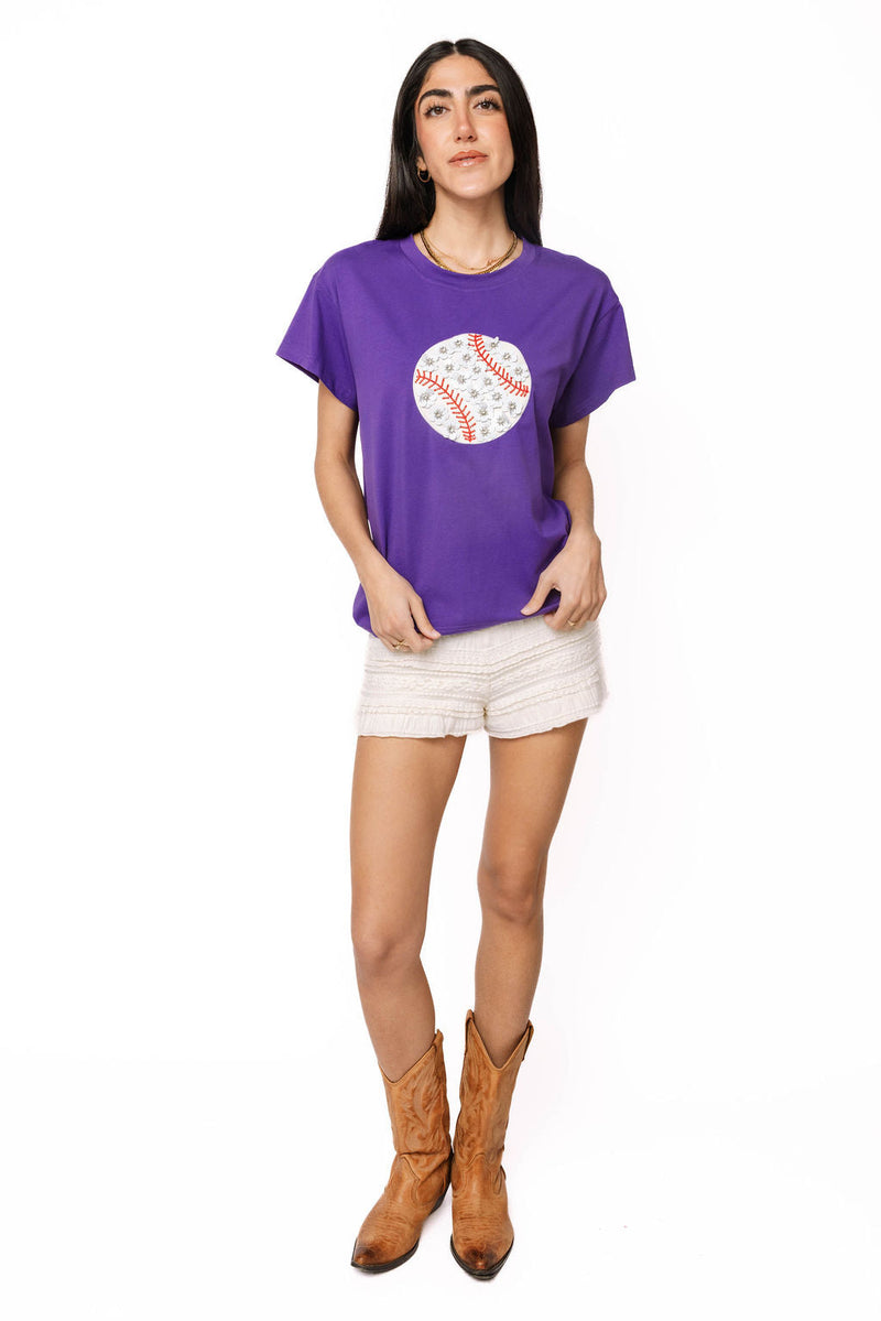 Queen of Sparkles Flower Baseball Tee Purple