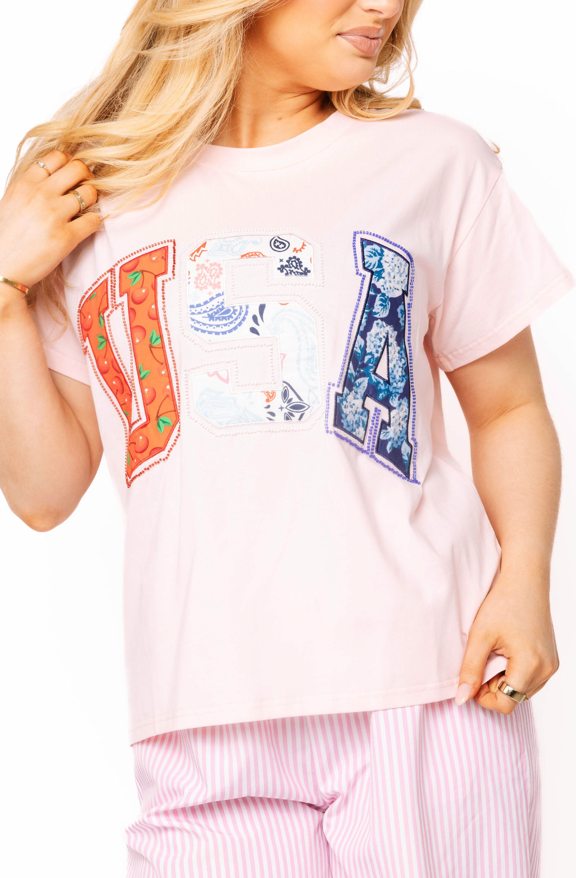 Queen of Sparkles Light Pink USA Tee