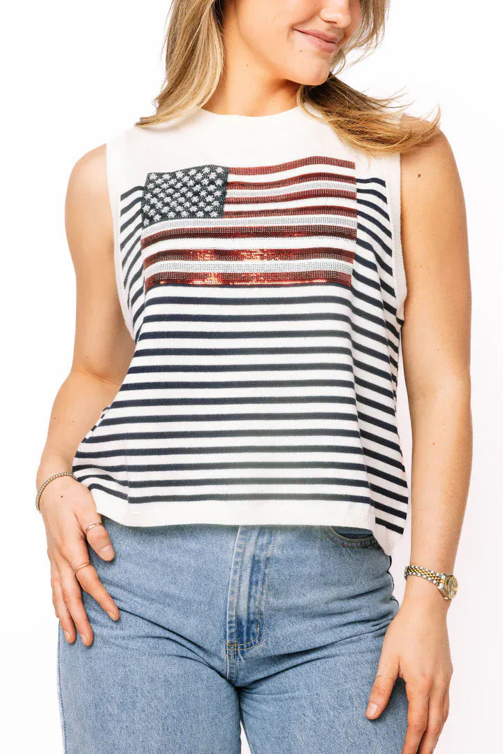 Queen of Sparkles Knit Flag Stripe Tank