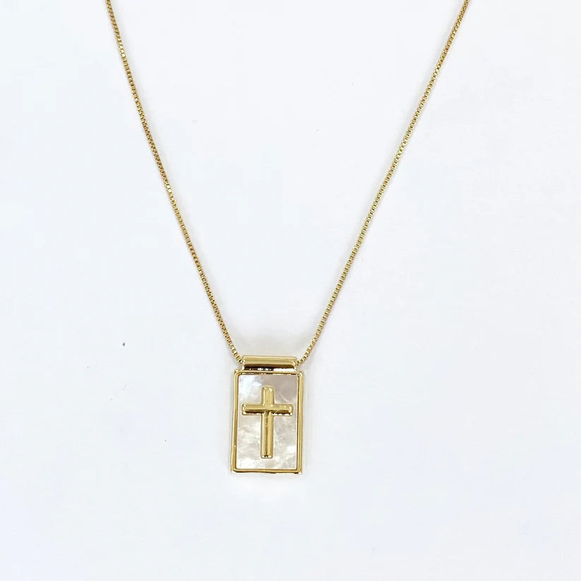 Coastal Grit Pearl Shell Cross Necklace
