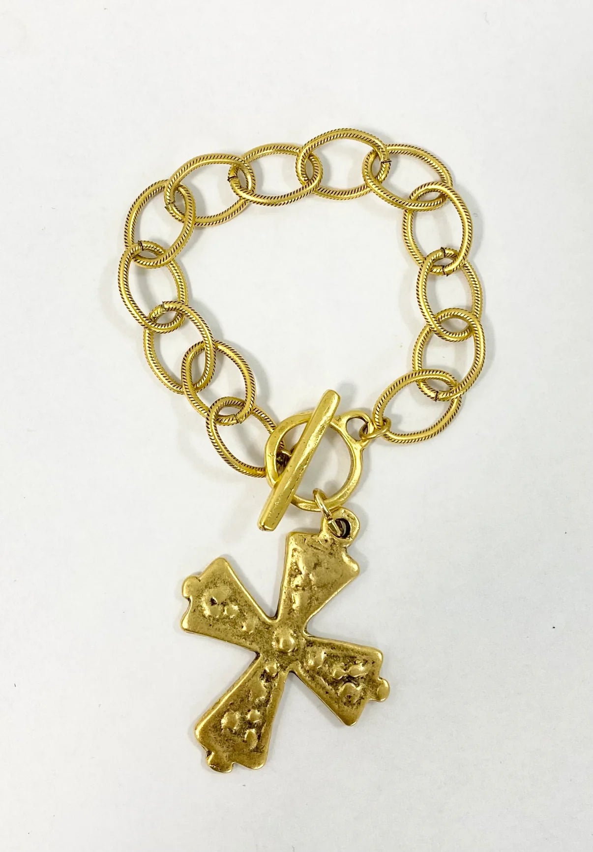 Coastal Grit Chunky Chain Bracelets - Antique Gold Cross
