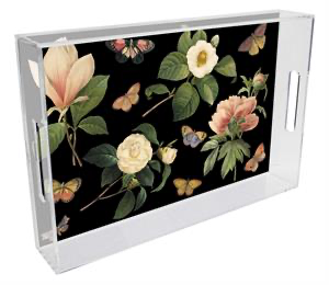 Black Floral Lucite Tray 6x6