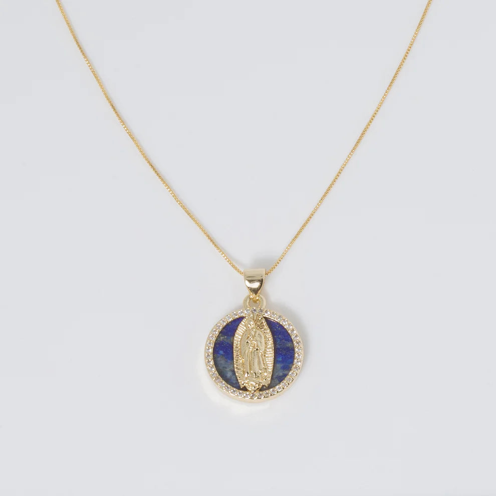 Coastal Grit Lapis Virgin Mary Necklace