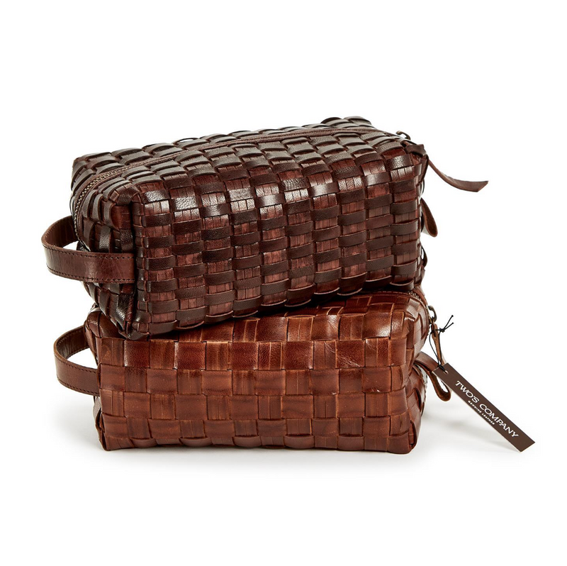Chestnut Woven Leather Dopp Kit