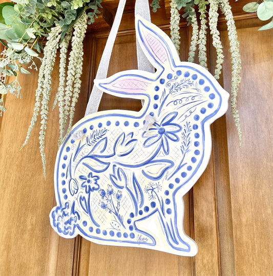 Blue Chinoiserie Bunny Door Hanger
