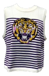 Queen of Sparkles LSU Mascot Striped Knit Tank