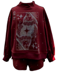 Queen of Sparkles Maroon & Grey Scattered Jewel Mock Neck Logo Sweatshirt